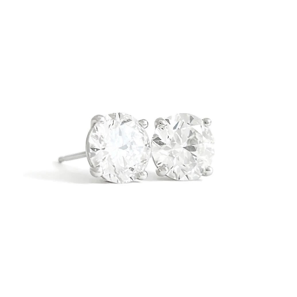 Round Lab-Created Diamond Stud Earrings 14K White Gold 4-Prong Martini, 3.52 CTW: Round Lab-Created Diamond Stud Earrings 14K White Gold 4-Prong Martini, 3.52 CTW These are gorgeous diamond stud earrings! Diamonds: 2 lab-created round brilliant cuts 3.54 ctw, D-E, VS1, excellent