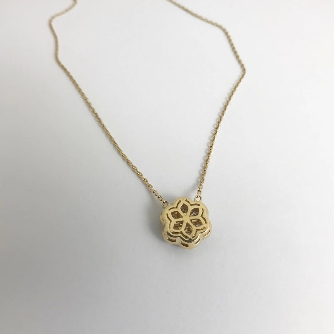 Round Diamond Flower Cluster Halo Pendant Necklace 14K Yellow Gold, .93 CTW - 9
