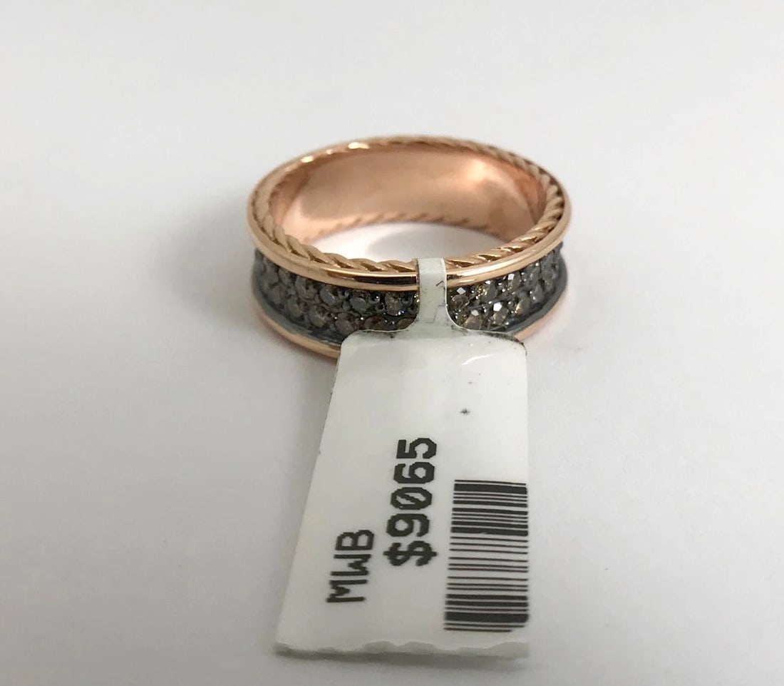 Brown Cognac Diamond Eternity Band Ring 14K Rose Gold 1.49 CTW, Size 8.5, 6.76 G - 10