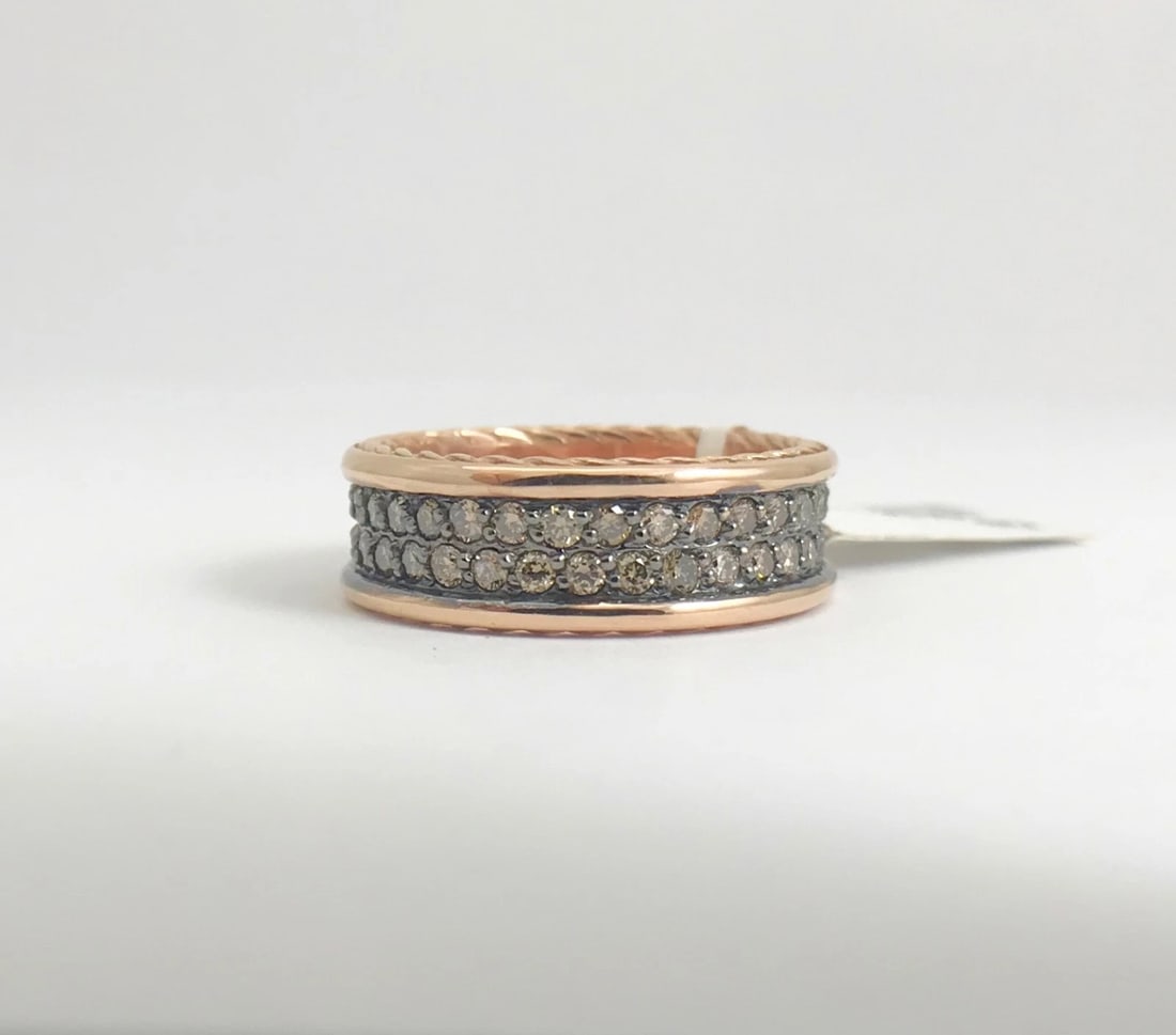 Brown Cognac Diamond Eternity Band Ring 14K Rose Gold 1.49 CTW, Size 8.5, 6.76 G - 9