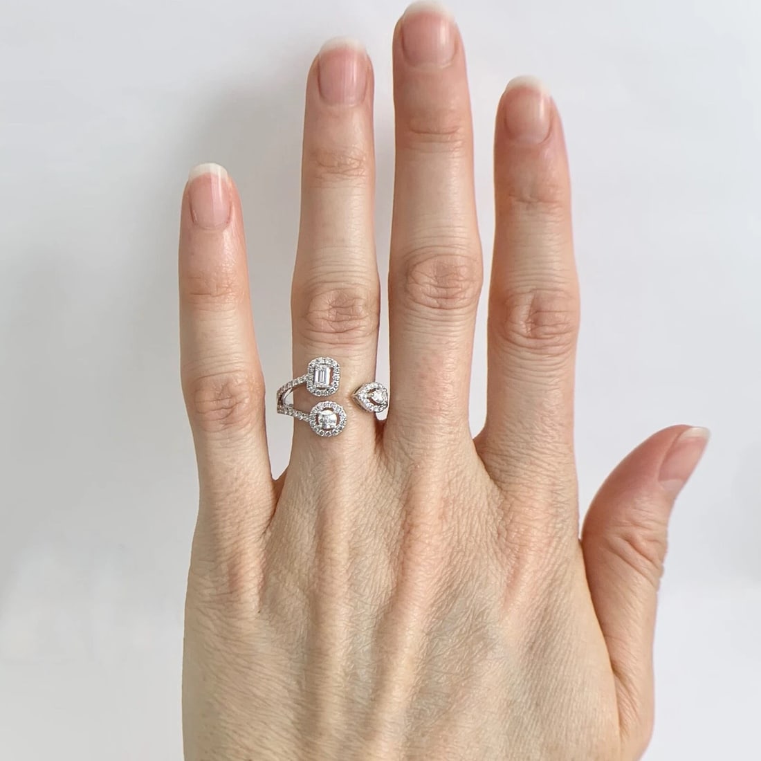 Multishape Diamond Halo Wrap Statement Ring 18K White Gold, .71 CTW - 2