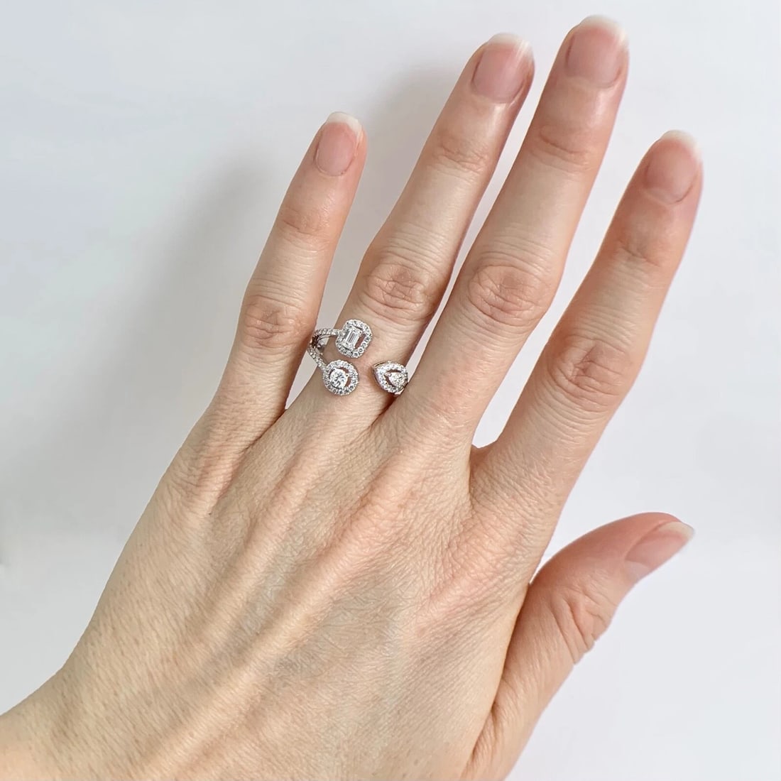Multishape Diamond Halo Wrap Statement Ring 18K White Gold, .71 CTW - 4