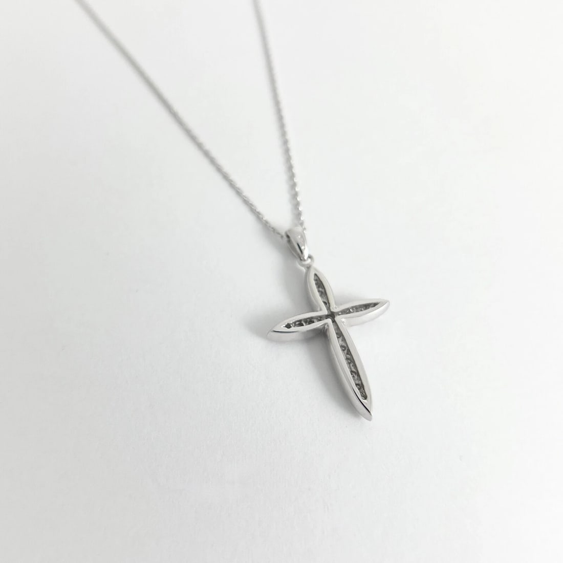 Pave Diamond Cross Pendant Necklace 14K White Gold, .72 CTW - 6