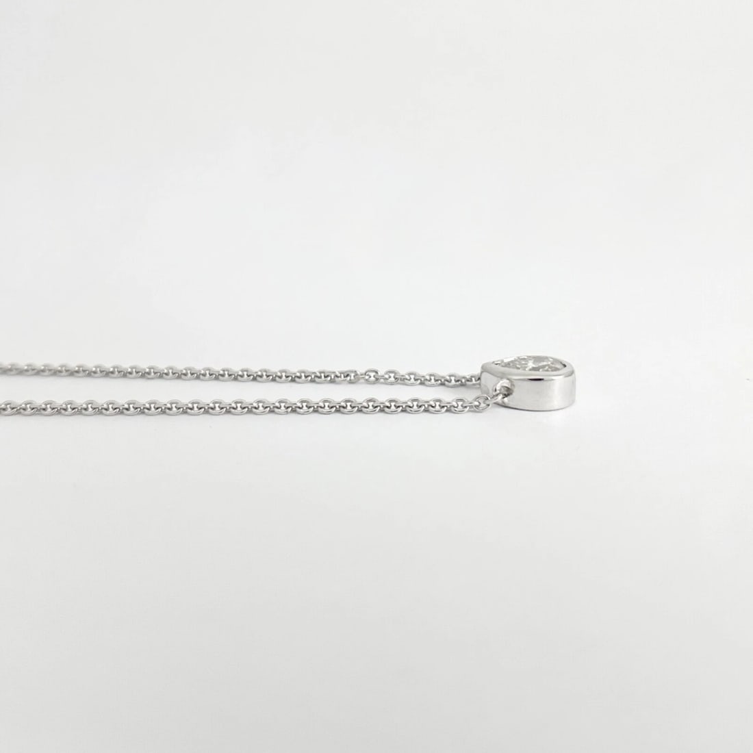 Pear Diamond Solitaire Bezel Pendant Necklace 14K White Gold, .70 CT - 5