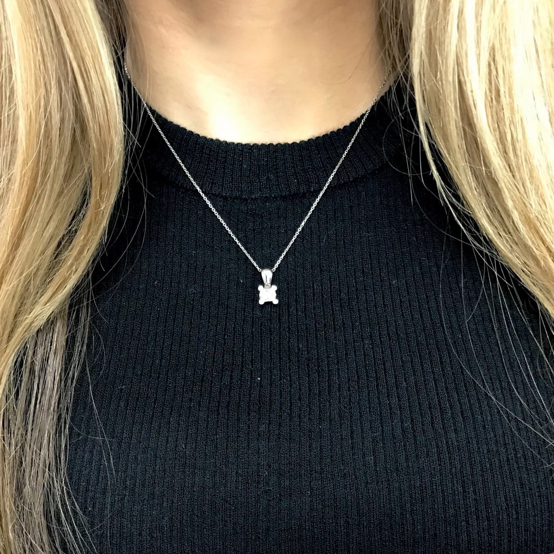 Princess Cut Diamond Solitaire Pendant Necklace 14K White Gold, .62 CTW, 3.11 Gr - 5