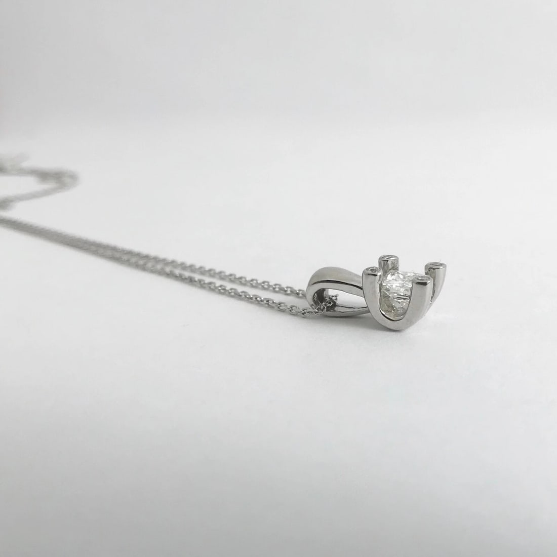 Princess Cut Diamond Solitaire Pendant Necklace 14K White Gold, .62 CTW, 3.11 Gr - 8