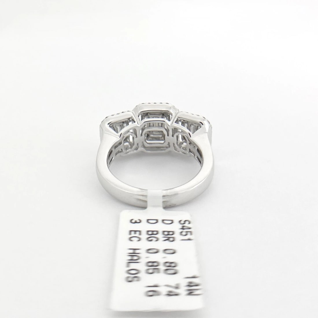 3-Stone Rectangle Diamond Cluster Halo Ring 14K White Gold, 1.65 CTW - 9