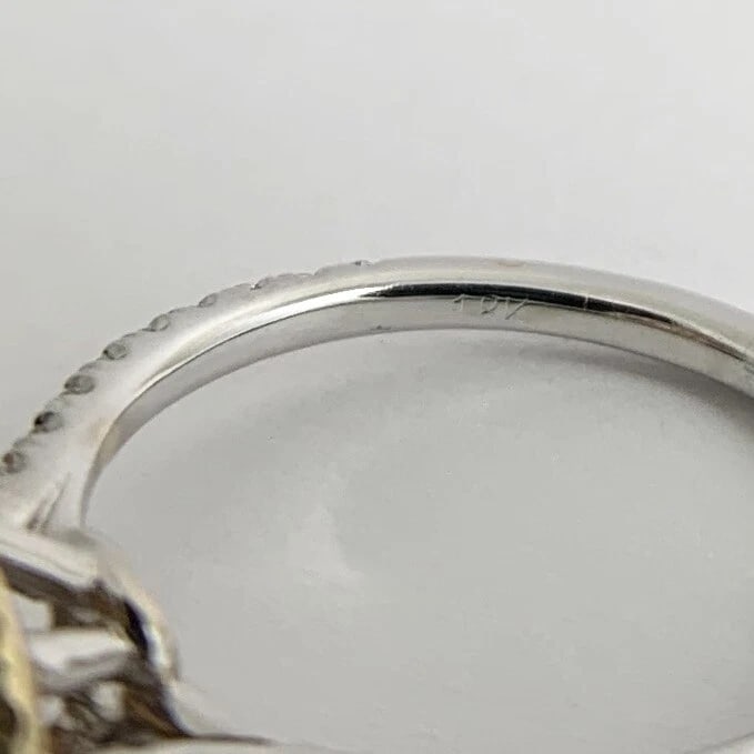 Fancy Orange Yellow Cushion Diamond Double Halo Ring 18K White Gold .87 CTW - 8