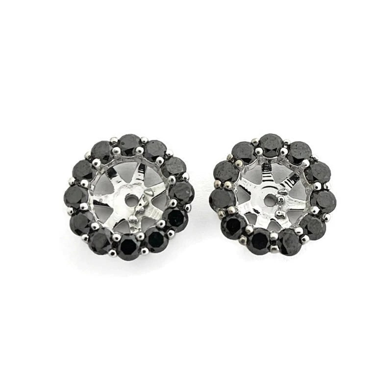 Black Diamond Halo Earring Jackets Enhancers 14K White Gold for 1.50 CTW Studs: Black Diamond Halo Earring Jackets Enhancers 14K White Gold for 1.50 CTW Studs These are beautiful earring jackets to enhance your diamond or gemstone studs! Stud Size: for round 1.50 ctw (.75 ct