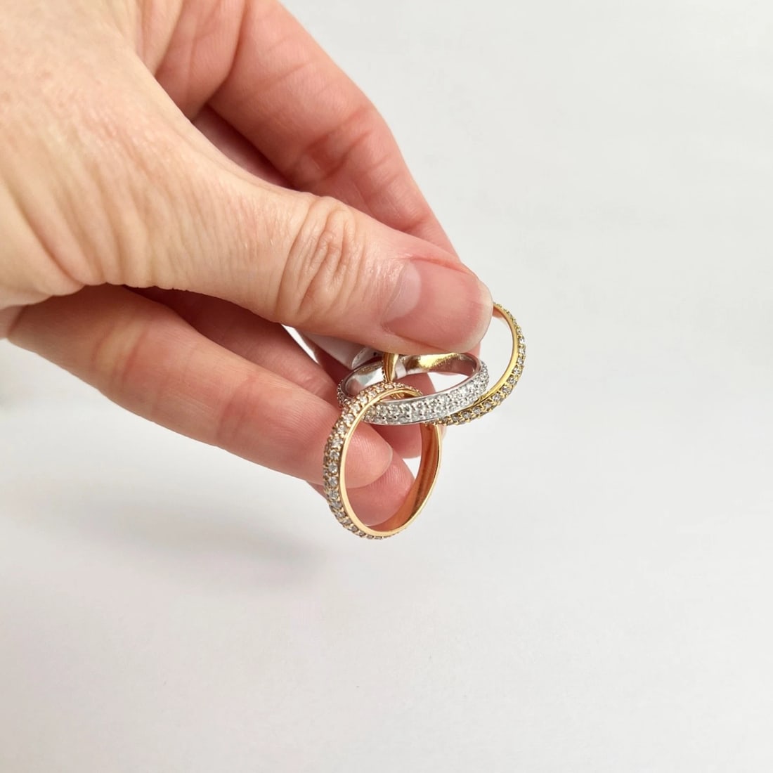 Tri-Color Interlocking Diamond Rolling Ring 14K Yellow White Rose Gold, Size 5 - 3