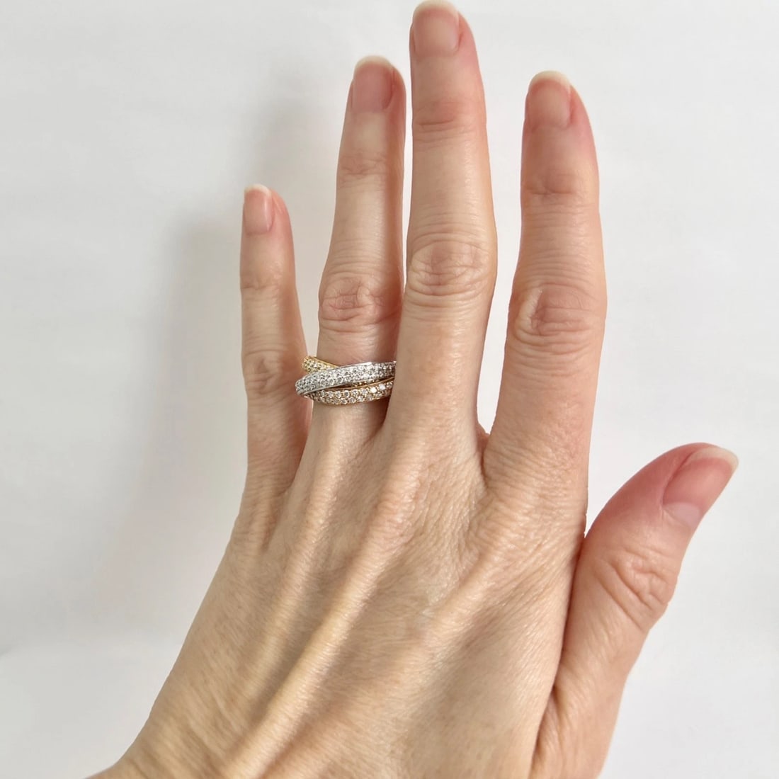 Tri-Color Interlocking Diamond Rolling Ring 14K Yellow White Rose Gold, Size 5 - 4