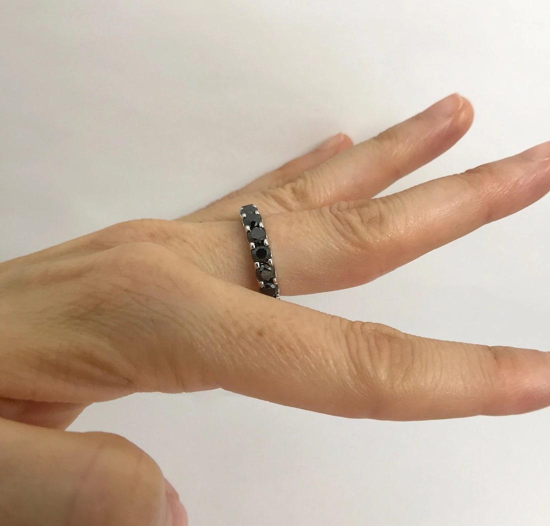 Black Diamond Eternity Band Ring 14K White Gold, 2.75 CTW, Size 5.5, 5.13 Grams - 5