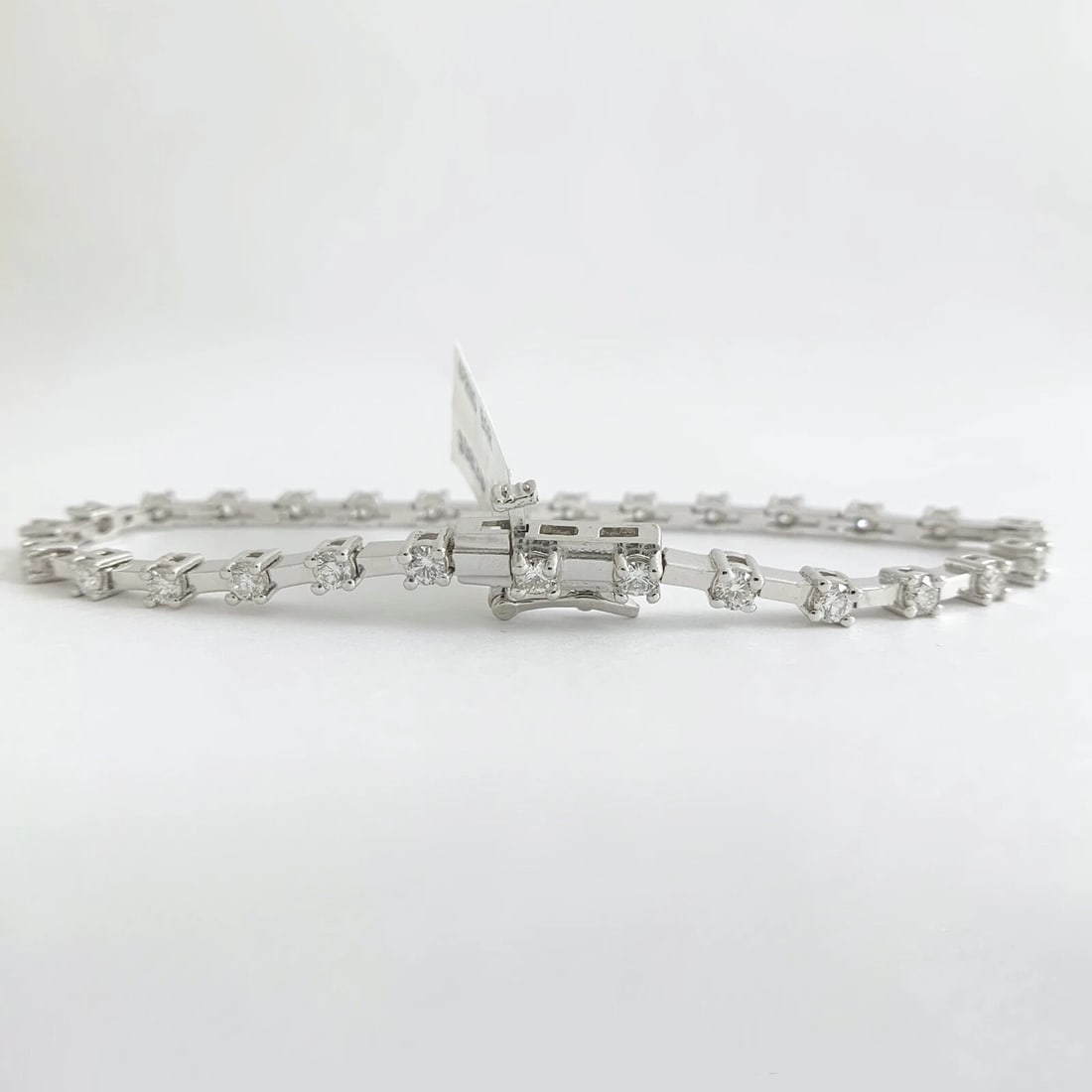 Round Bar Link Diamond Tennis Bracelet 14K White Gold, 1.65 CTW, 12.10 Grams - 7