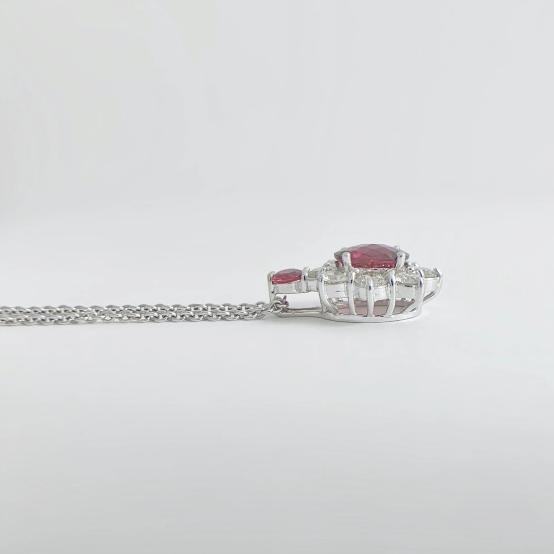 Oval Pink Tourmaline Diamond Halo Pendant Necklace 14K White Gold, 4.11 CTW - 8