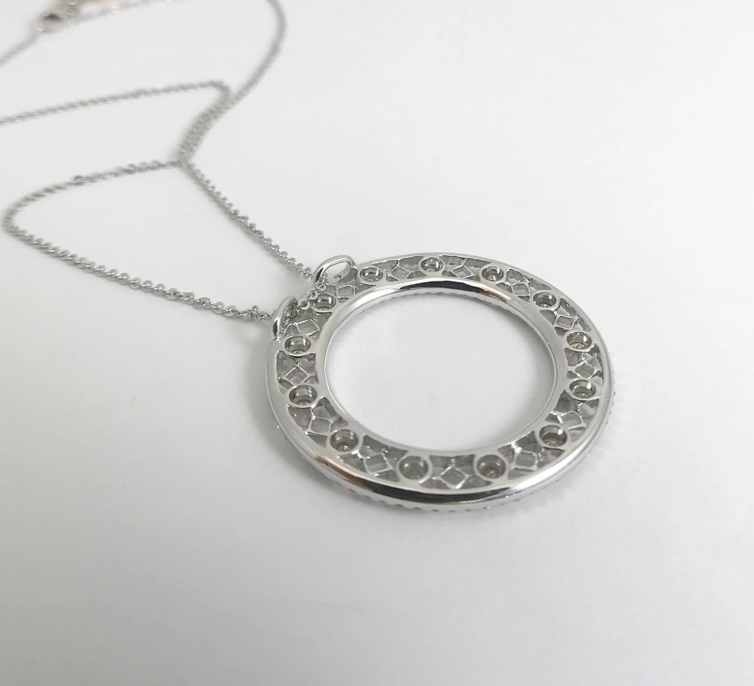 Italian Diamond Circle Pendant Necklace in 18K White Gold 1.28 CTW, 6.12 Grams - 10
