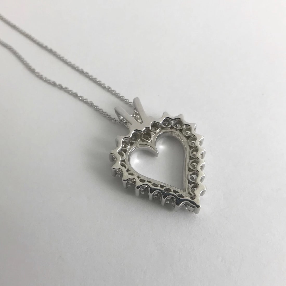 Diamond Open Heart Pendant Necklace 14K White Gold, 1.20 CTW, 6.08 Grams - 9