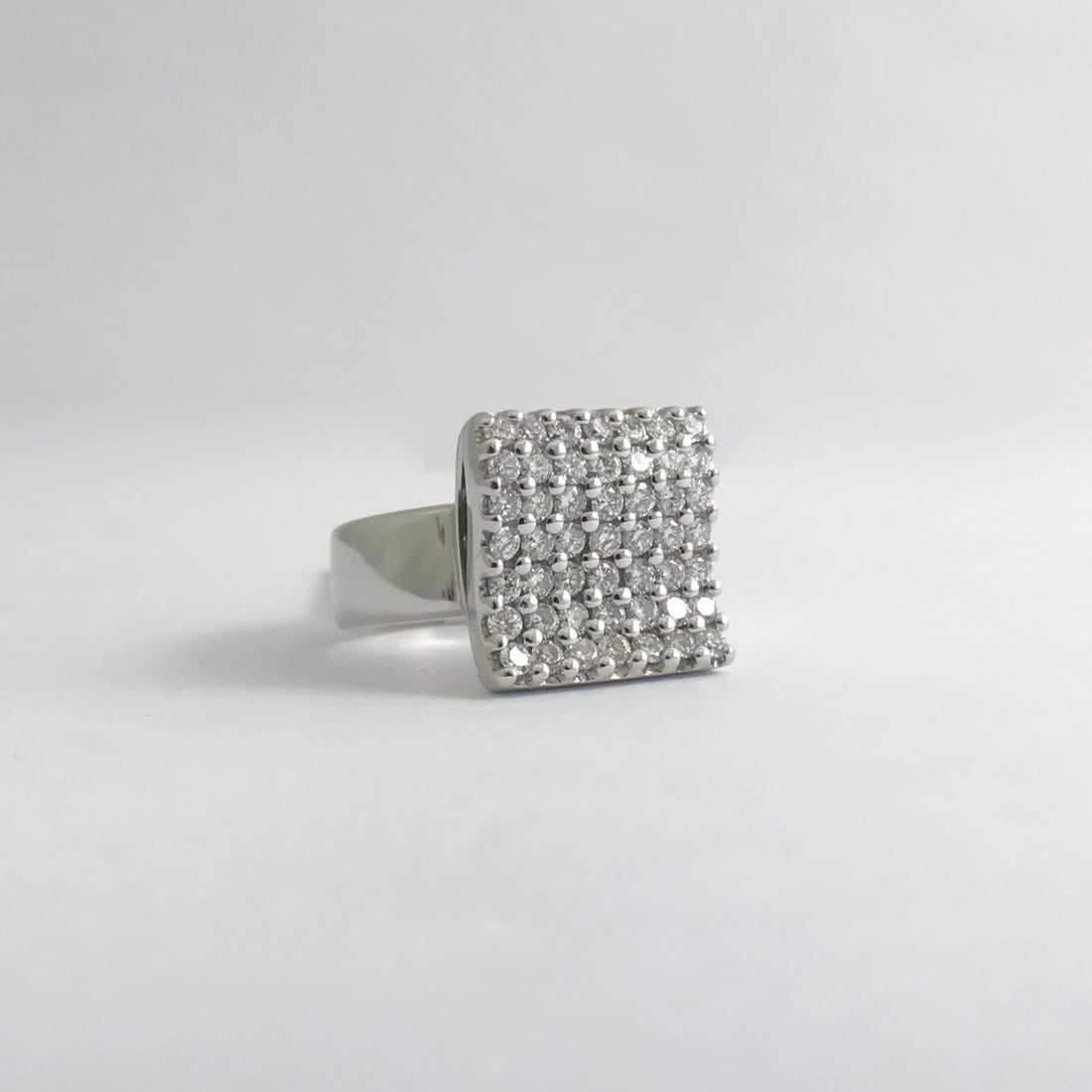 Square Wave Pave Diamond Cluster Cocktail Ring 18K White Gold, 1.03 CTW - 8
