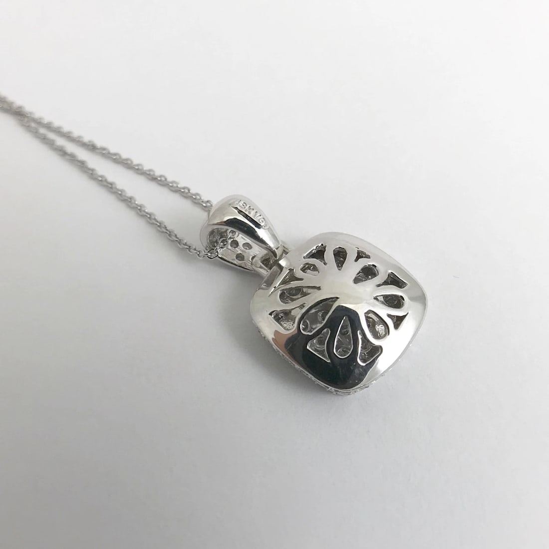 Diamond Pave Cushion Halo Pendant Necklace 18K White Gold, 1.15 CTW, 7.24 Grams - 10