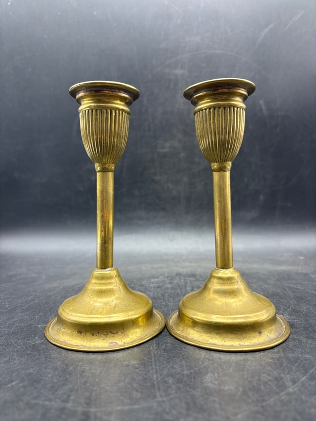 Vintage Brass Candlesticks Pair - Russian Double Eagle Mark - European Classical Decor - 2