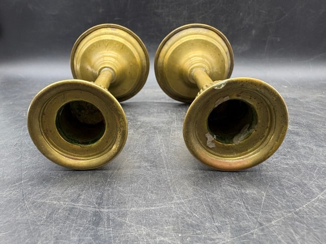 Vintage Brass Candlesticks Pair - Russian Double Eagle Mark - European Classical Decor - 3