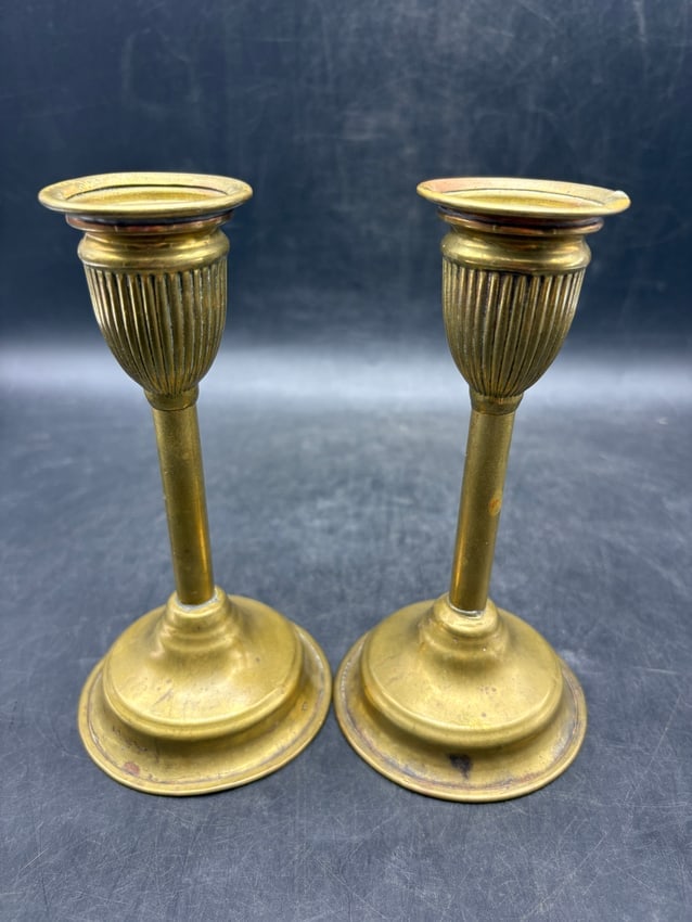 Vintage Brass Candlesticks Pair - Russian Double Eagle Mark - European Classical Decor - 7