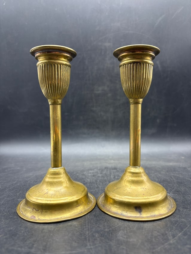 Vintage Brass Candlesticks Pair - Russian Double Eagle Mark - European Classical Decor - 8