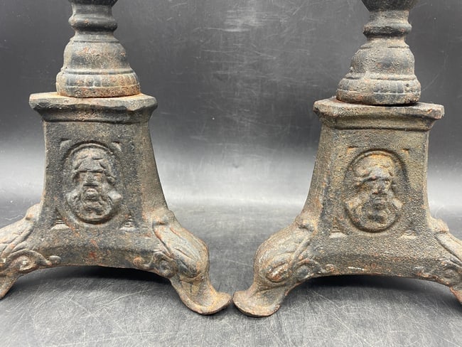 Early Large Cast Iron Candlesticks 16.75" tall - 3