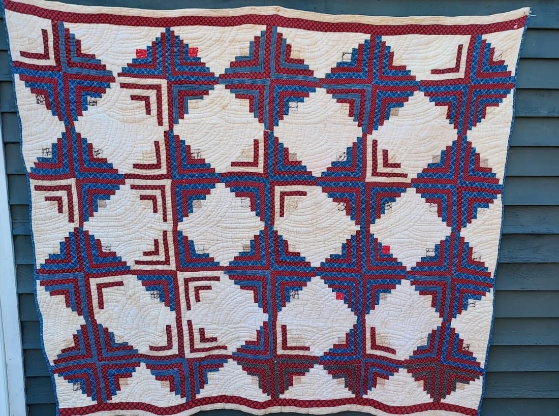 Log Cabin light dark Design Antique Quilt Heavy Weight 65 X 73" (1 of 8)