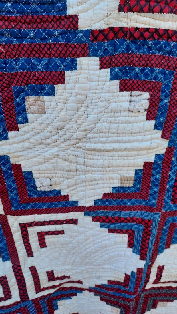 Log Cabin light dark Design Antique Quilt Heavy Weight 65 X 73" - 5