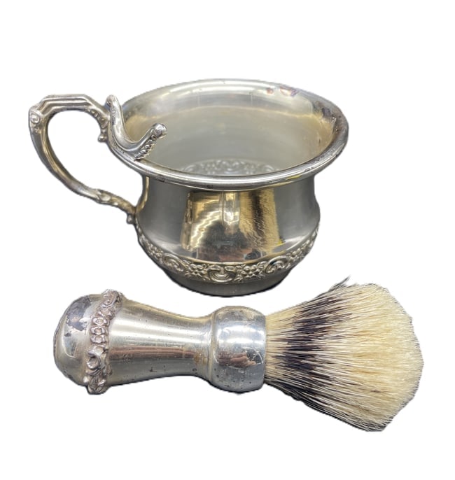 Antique F.B. Rogers Silver Co. Silverplated Shaving Mug with Brush - 3