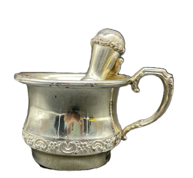 Antique F.B. Rogers Silver Co. Silverplated Shaving Mug with Brush - 5