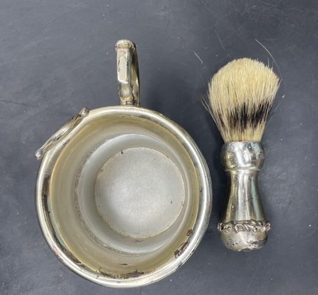 Antique F.B. Rogers Silver Co. Silverplated Shaving Mug with Brush - 7