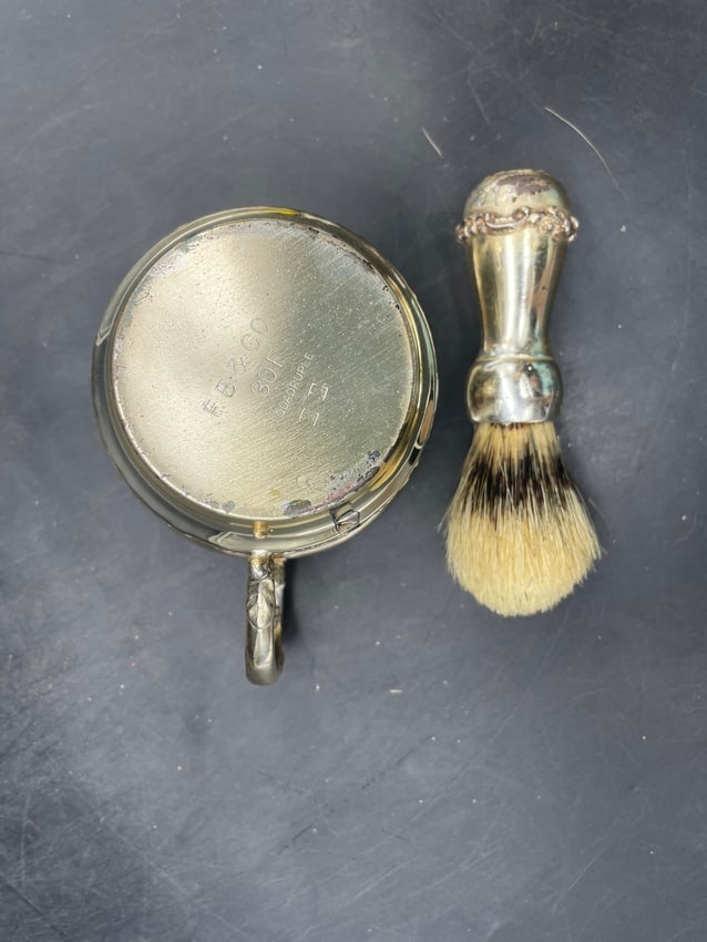 Antique F.B. Rogers Silver Co. Silverplated Shaving Mug with Brush - 8