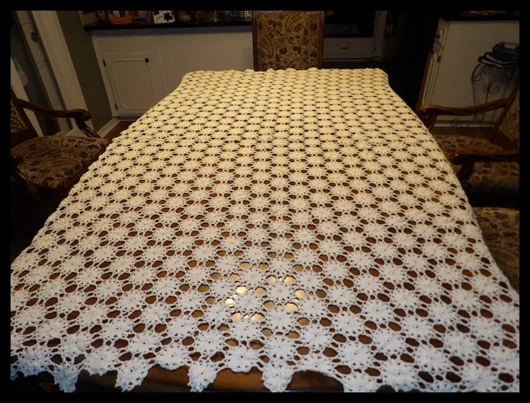 Hand Made Crochet Tablecloth or Full Bed Coverlet - 2