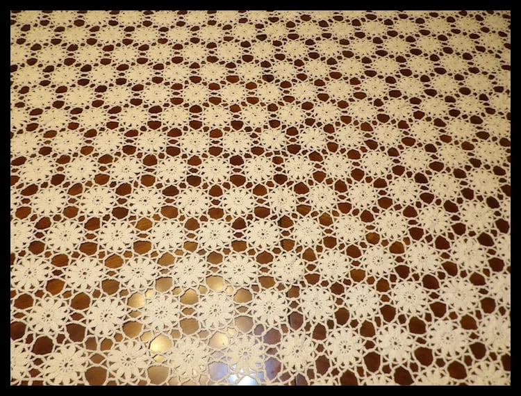 Hand Made Crochet Tablecloth or Full Bed Coverlet - 6