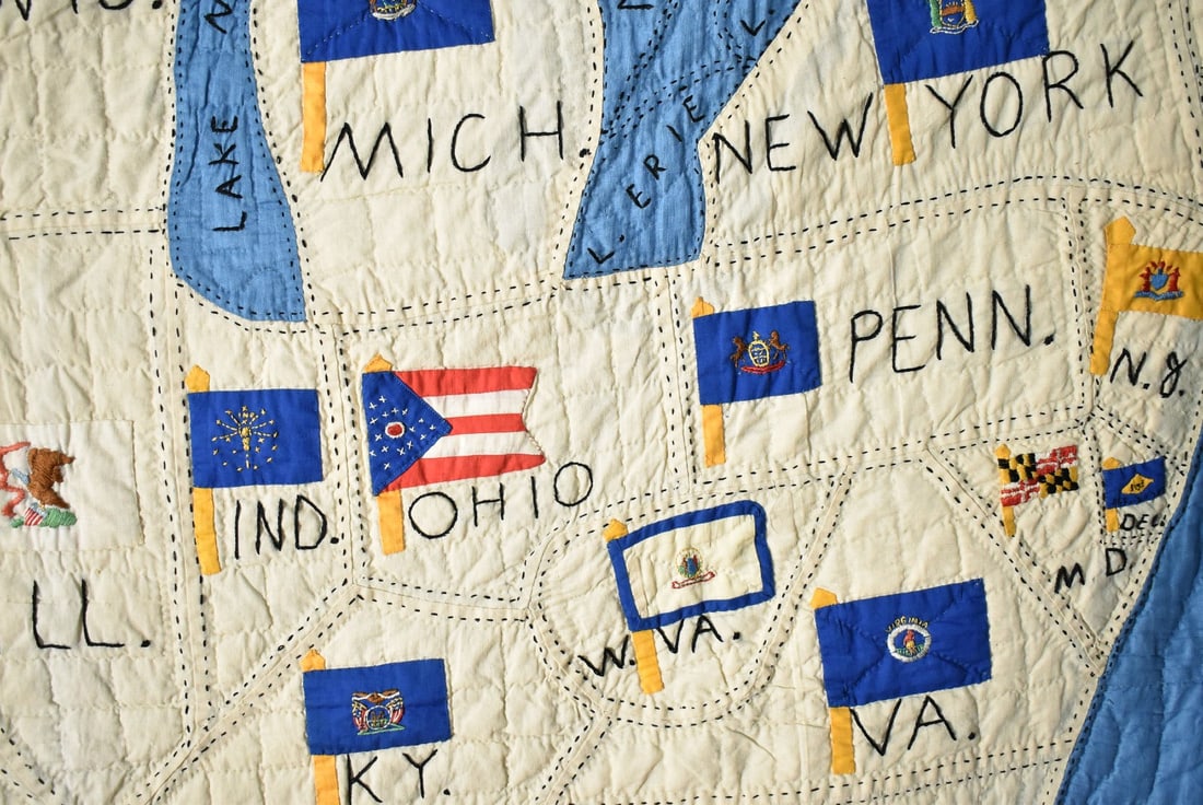 RARE Vintage 1930's USA Map Quilt - 3