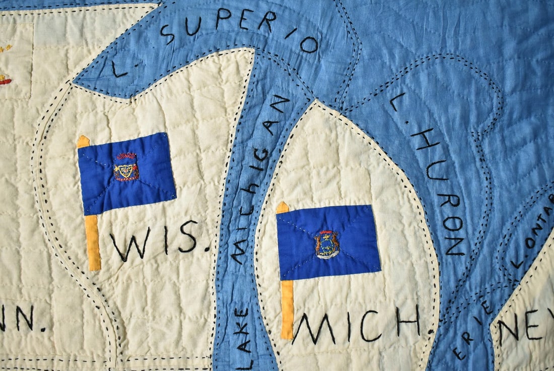 RARE Vintage 1930's USA Map Quilt - 6