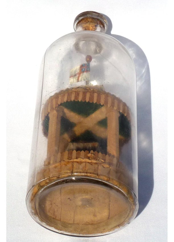 A very intricate carved and tramp art bottle whimsy. - 7
