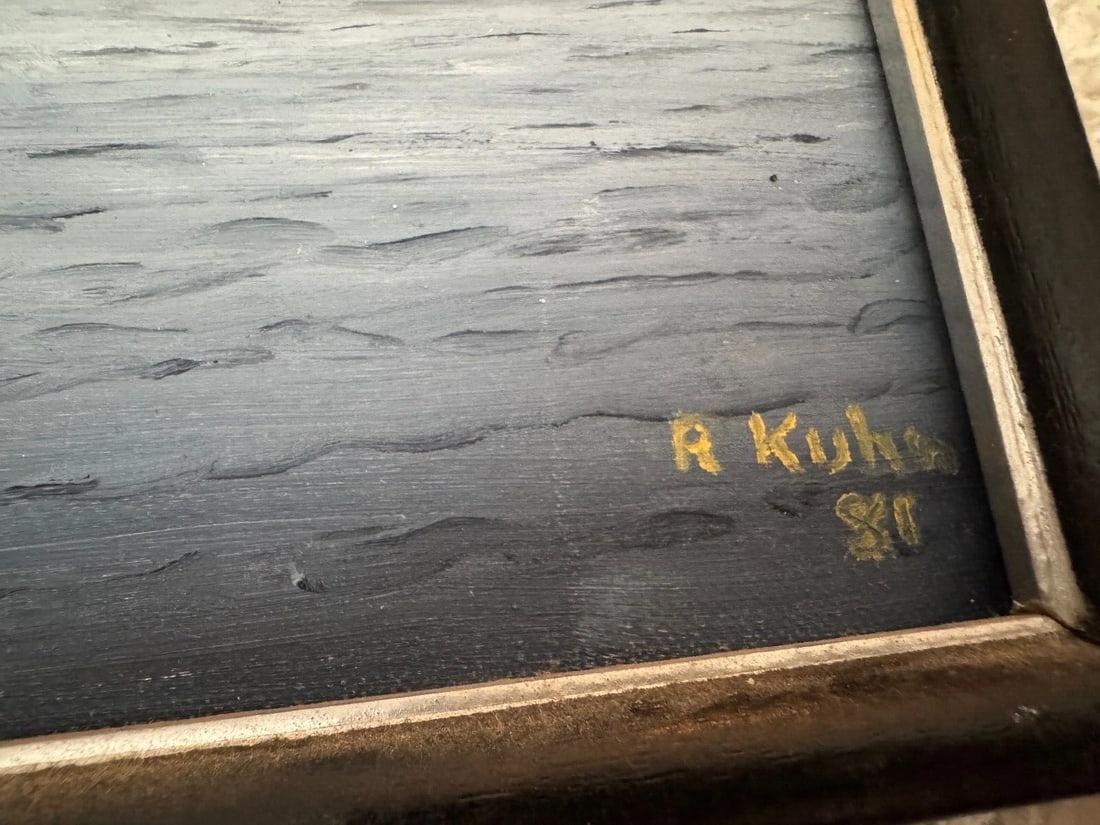 Vintage Original Framed Oil on Board Asian Sail Boat Painting Signed 12x16 - 4