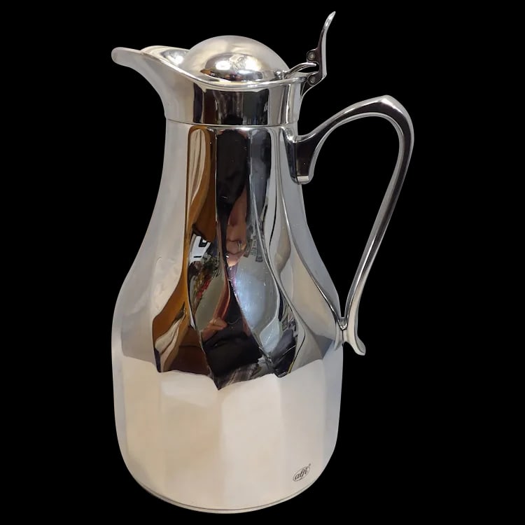 Vintage MCM Alfi West Germany Chrome Coffee Carafe: This Vintage MCM Alfi West Germany Chrome Coffee Carafe is in near MINT condition. It looks as if it was never used. Stopper is the original white color with no strains, inside is without evidence of