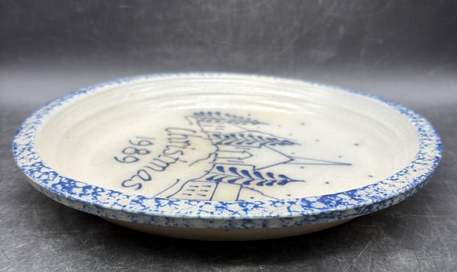 1989 Eldreth Stoneware Pottery Christmas Pie Plate - 6