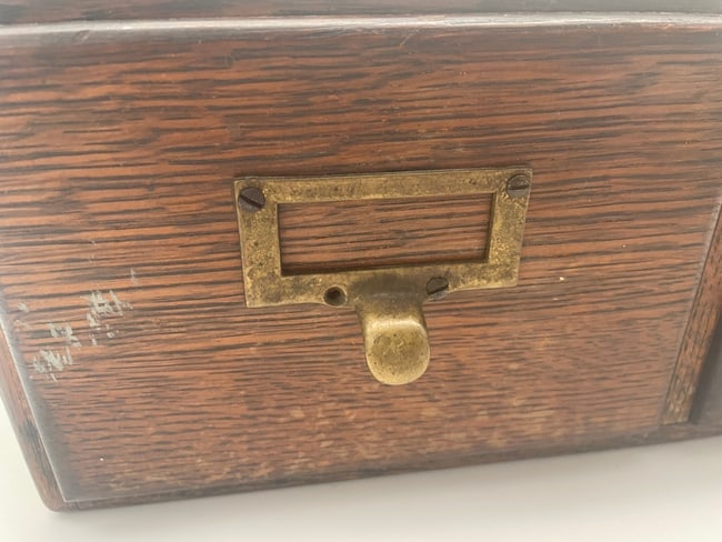 ANTIQUE LARGE MACY OAK 2 DRAWER DOVETAILED FILE BOX - 4