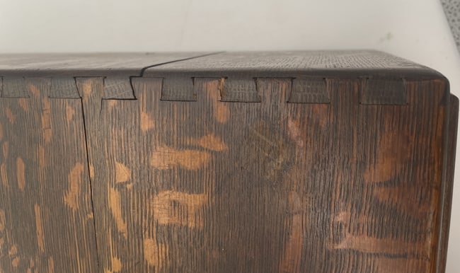 ANTIQUE LARGE MACY OAK 2 DRAWER DOVETAILED FILE BOX - 8