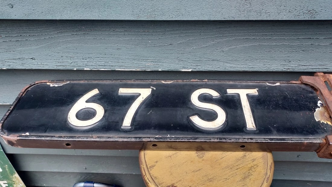 Antique Enamel Street Sign 67th St. - 3