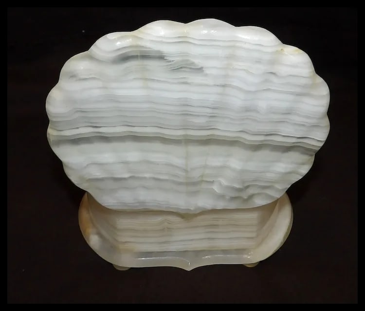 Vintage Onyx Shell Trinket Box Hinged Lid, Natural Stone - 4