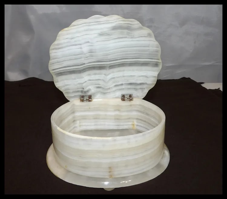 Vintage Onyx Shell Trinket Box Hinged Lid, Natural Stone - 5