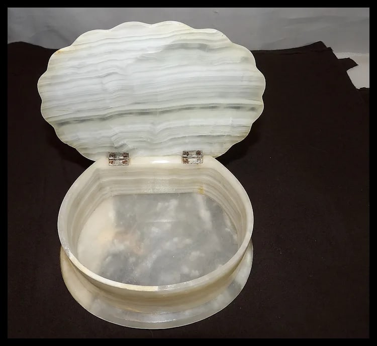 Vintage Onyx Shell Trinket Box Hinged Lid, Natural Stone - 6
