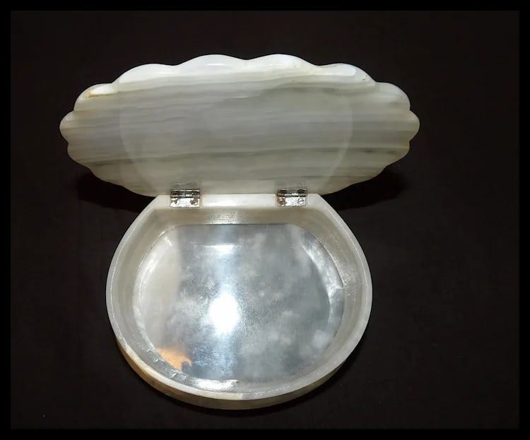 Vintage Onyx Shell Trinket Box Hinged Lid, Natural Stone - 7