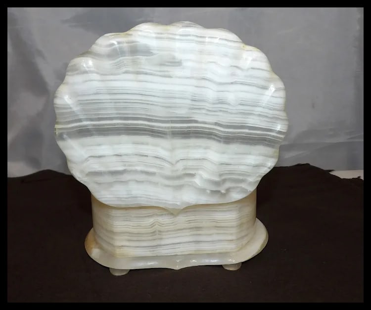 Vintage Onyx Shell Trinket Box Hinged Lid, Natural Stone - 8