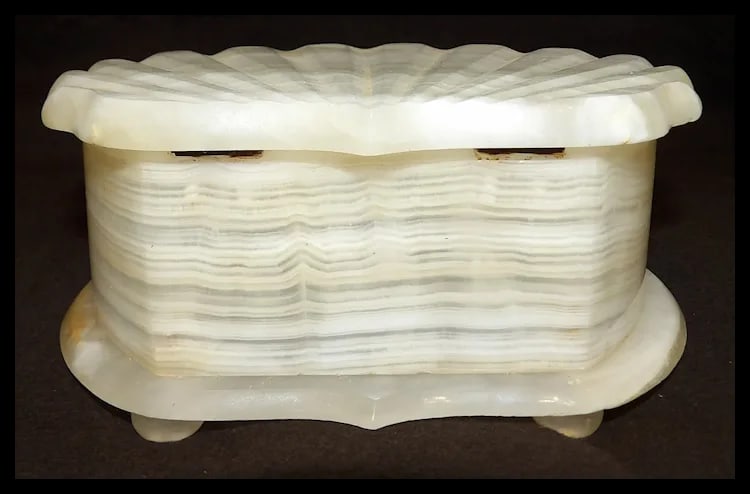 Vintage Onyx Shell Trinket Box Hinged Lid, Natural Stone - 9